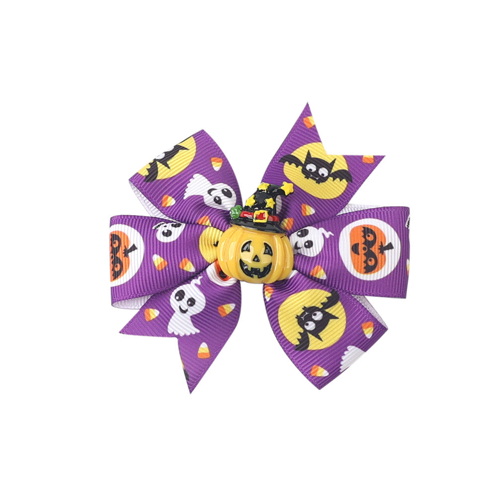 Wholesale Halloween Three-layer Swallowtail Bow Duckbill Edging 20 Colors Children's Headdress Hair Clips